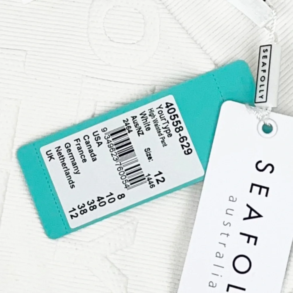 Seafolly White Your Type High Waisted Pant US Sz 8 or 12 w/logo jacquard fabric - Picture 9 of 12